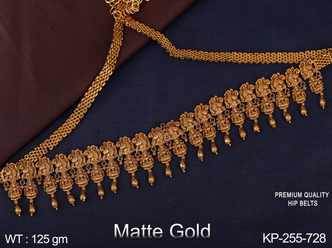 Matte Gold Polish Fancy Design Temple Jewellery Temple Kamarpatta Hip