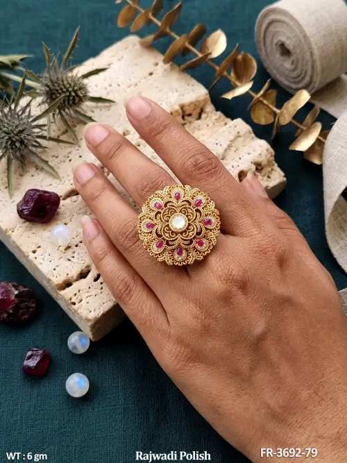 Antique Floral Finger Ring with Stone Work