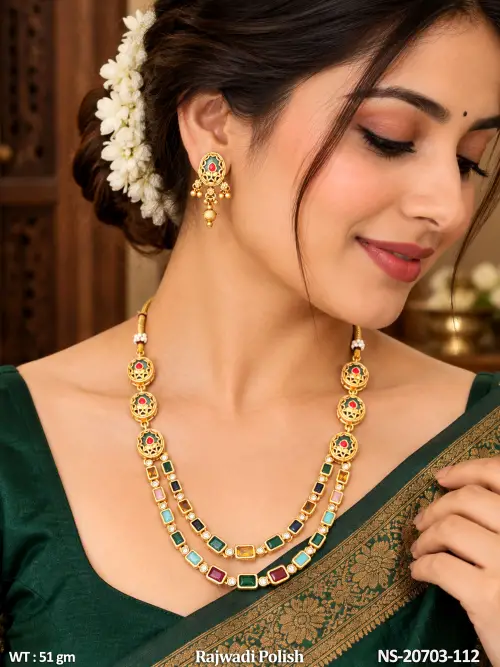Classic Two Row Necklace Set in Rajwadi Finish for Women