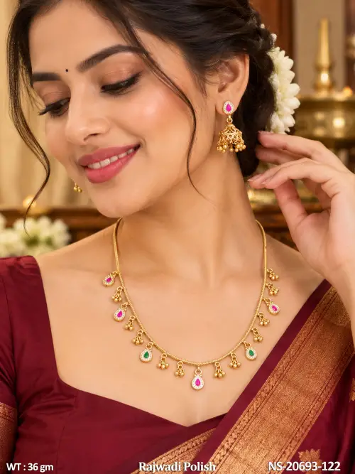 Rajwadi Finish Stone-Studded Necklace Set with Earrings for Women