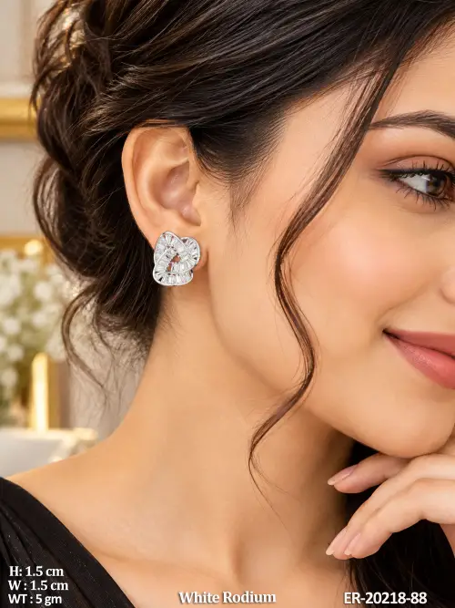 Earrings with American Diamond Stones in White Finish — video