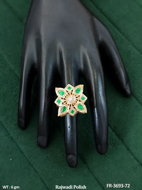 Stone-Studded Floral Finger Ring in Rajwadi Finish