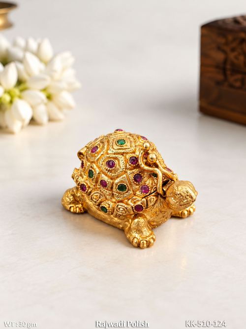 Tortoise Antique Stone-Studded Sindoor Dabbi in Rajwadi Finish