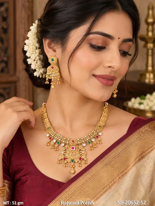 Antique Short Necklace Set in Rajwadi Finish for Women — video