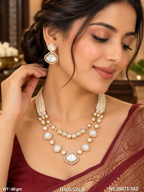 Traditional Kundan High Gold Necklace Set with Matching Earrings