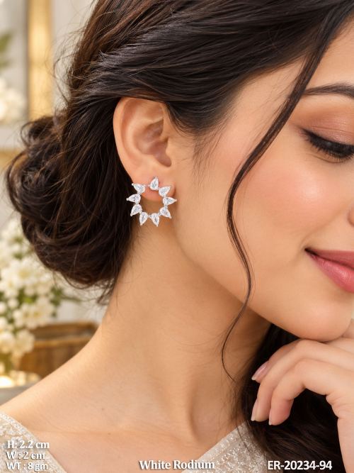 AD Floral Earrings in White Finish