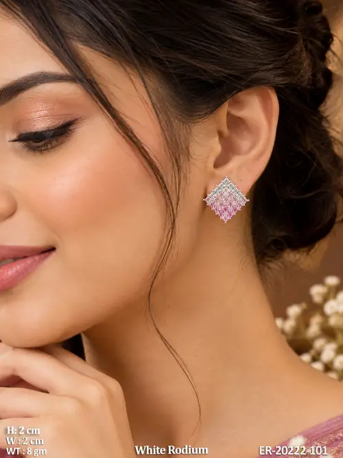 Stone-Studded Stud Earrings in White Finish