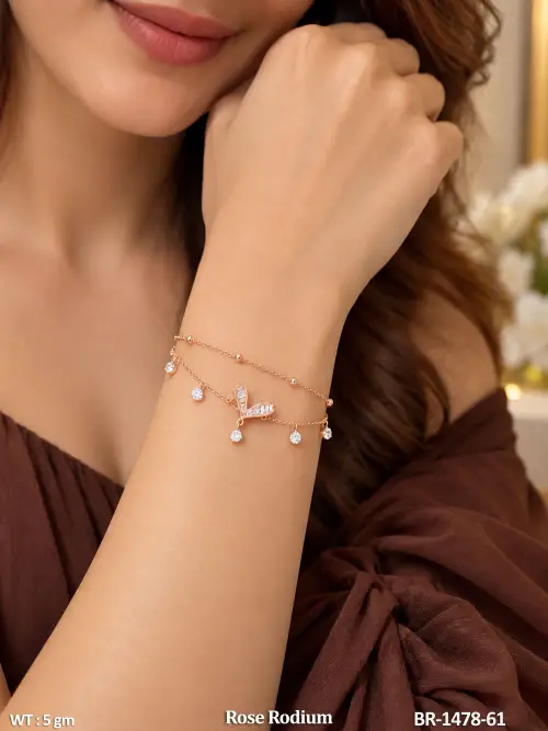 Stone-Studded Butterfly Bracelet in Rose Finish