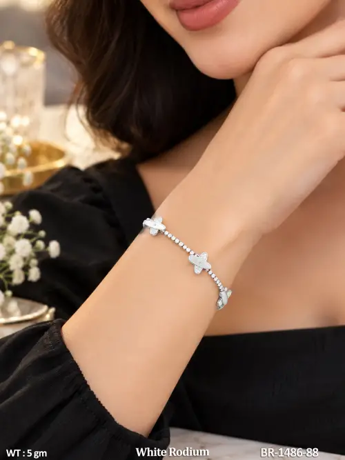 Classic Bracelet with American Diamond Stones in White Finish
