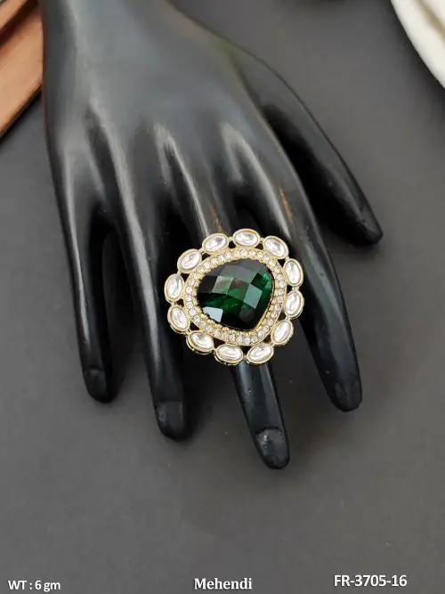 Mehendi Finish Stone-Studded Finger Ring with Floral Design