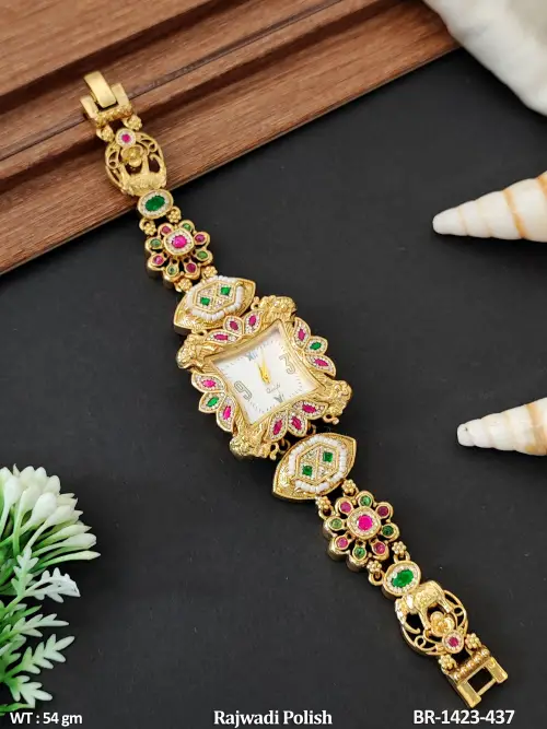 Meenakari Bracelet Watch in Rajwadi Finish — video