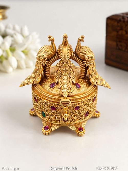 Traditional Stone-Studded Sindoor Box in Rajwadi Finish