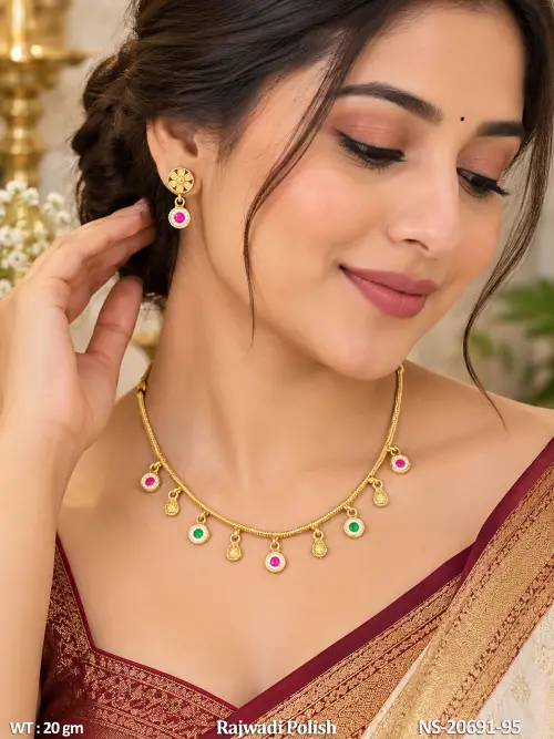 Classic Rajwadi Finish Antique Necklace Set with Earrings for Women