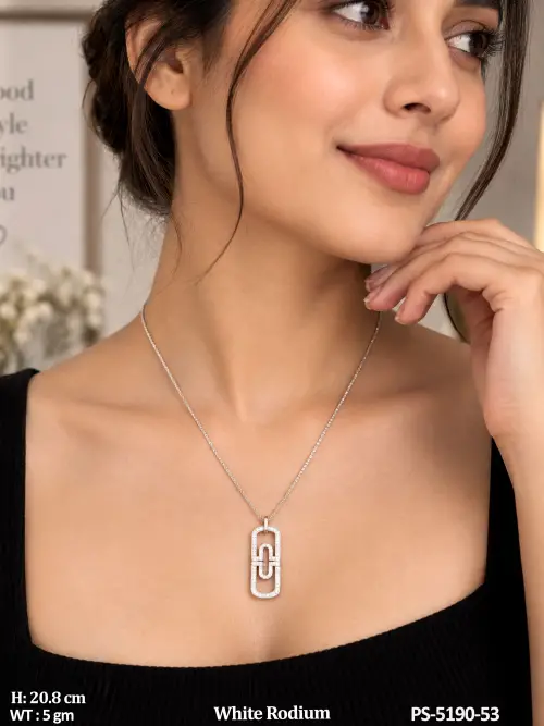 Pendant Set with CZ Stones in White Finish