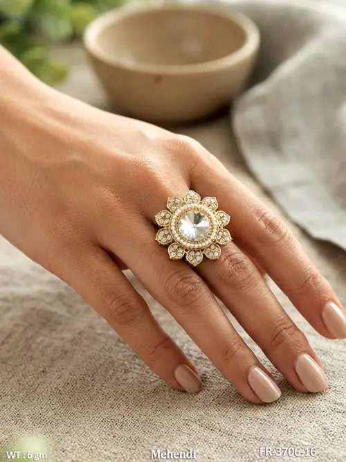 Statement Floral Finger Ring with Stone Work