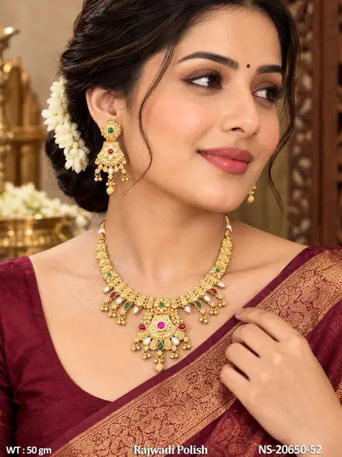 Designer Rajwadi Necklace Set With Matching Antique Earrings — video