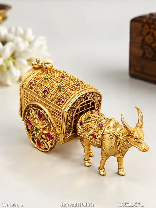 Bullock Cart Antique Sindoor Box with Stone Work in Rajwadi Finish