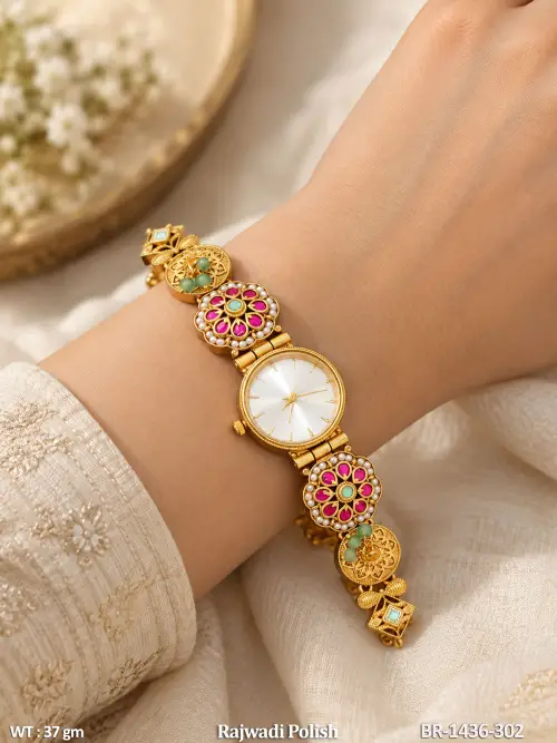 Floral Stone-Studded Watch for Women