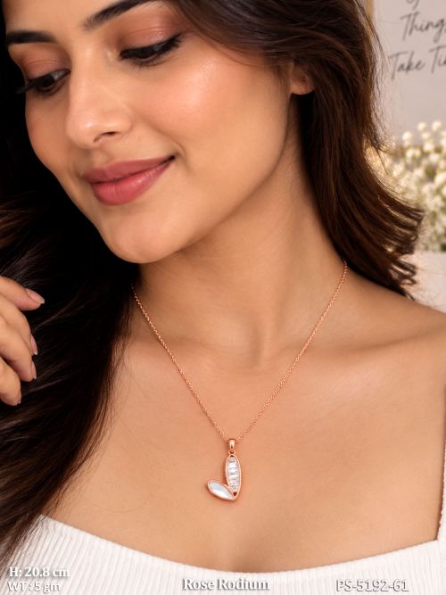 Leaf Pendant Set with Stone Work in Rose Finish