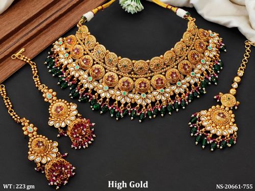 Traditional Rajwadi Antique High Gold Necklace Set with Earrings — video