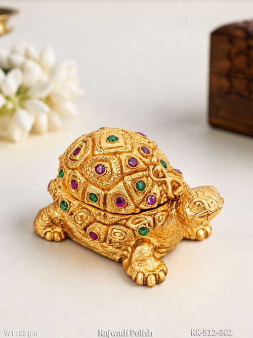 Tortoise Stone-Studded Antique Kumkum Box