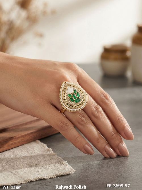 Stone-Studded Floral Ring in Rajwadi Finish