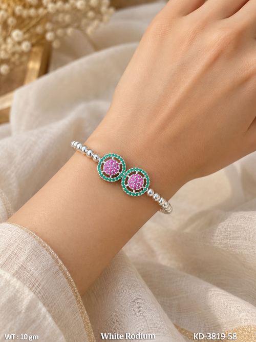 Beautiful Floral White Rodium Full Stone Kada