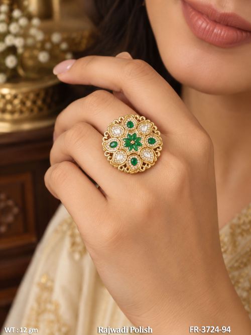 Antique Stone-Studded Finger Ring in Rajwadi Finish — video
