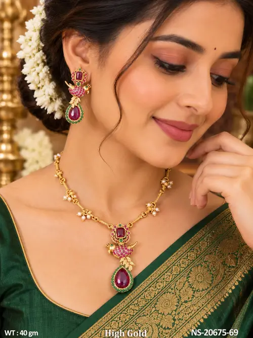 Traditional Antique Peacock Necklace With Earrings