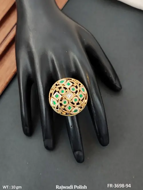 Rajwadi Finish Antique Stone-Studded Finger Ring for Women