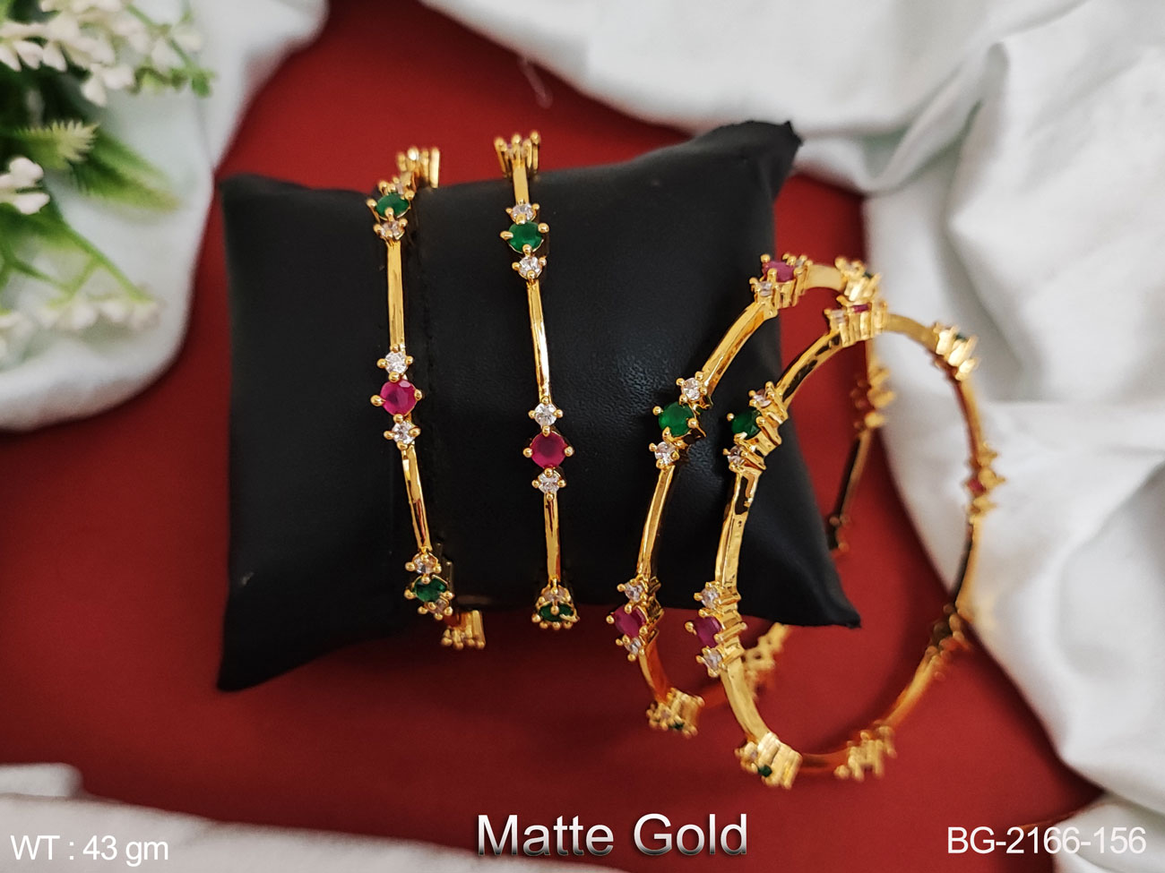 Matte Gold Pink and Green Kemp stone South Indian Bangles | Premium Quality  matte bangles set | Pink matte bangles | Traditional Bangles